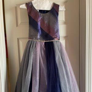 Size 16 -Big Girls Navy, Silver, and Light Pink Sparkle Tulle Dress.